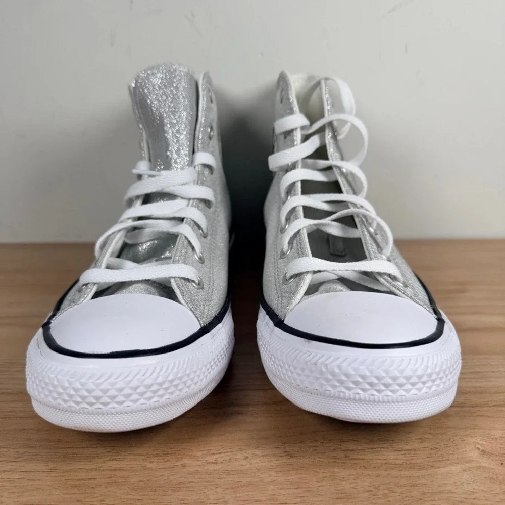 Converse CTAS Hi High Top Kid 7 Silver Chuck Taylor All Star Glitter A17096F